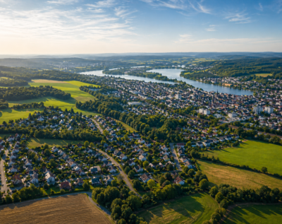 Chat GPT Landschaft ueber einem staedtischen Gebiet q klein